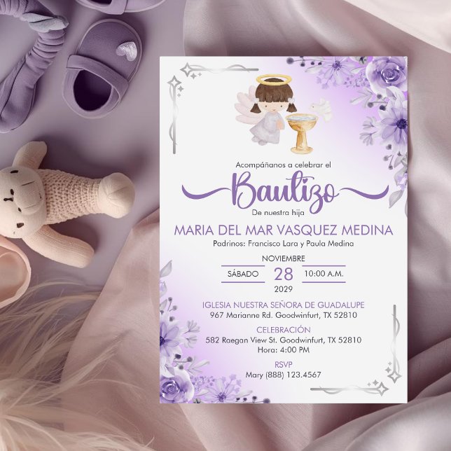 Bautizo Invitacion Niedlich Girl Angel Blume Taufe Einladung (Von Creator hochgeladen)