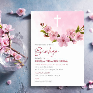 Bautizo Invitacion Taufe Japanische rosa Blume Einladung