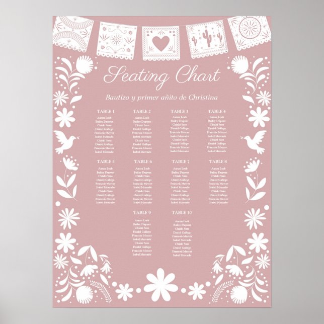 BAUTIZO Rosa Cielito Lindo Sitzplan Poster (Vorne)