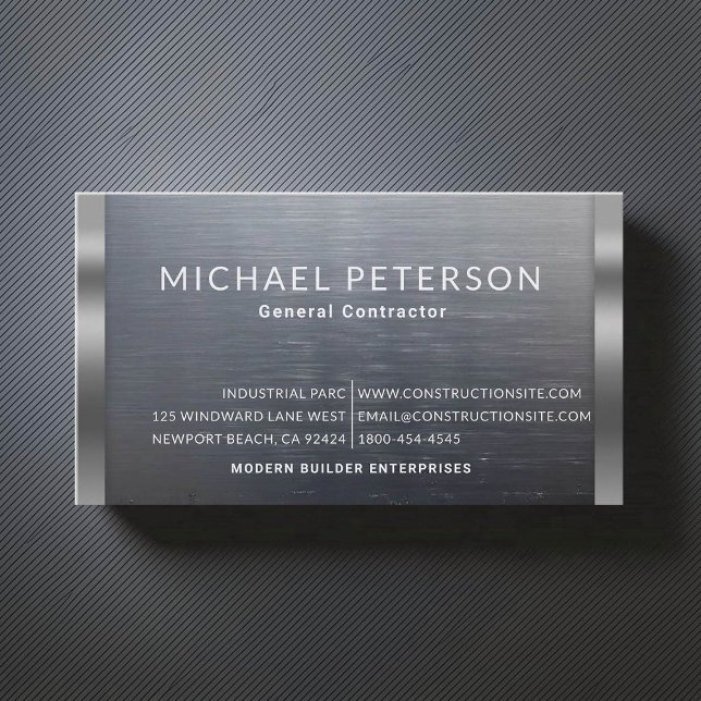 Bauträger Entwickler moderner dunkler Stahl Visitenkarte (construction company builder remodeling business card brushed steel simple minimalist modern classy)