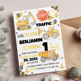 Bauwagen 1. Geburtstag Einladung