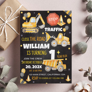 Bauwagen 1. Geburtstag Einladung