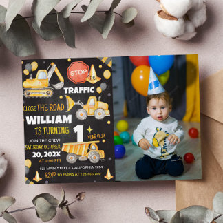 Bauwagen 1. Geburtstag Einladung
