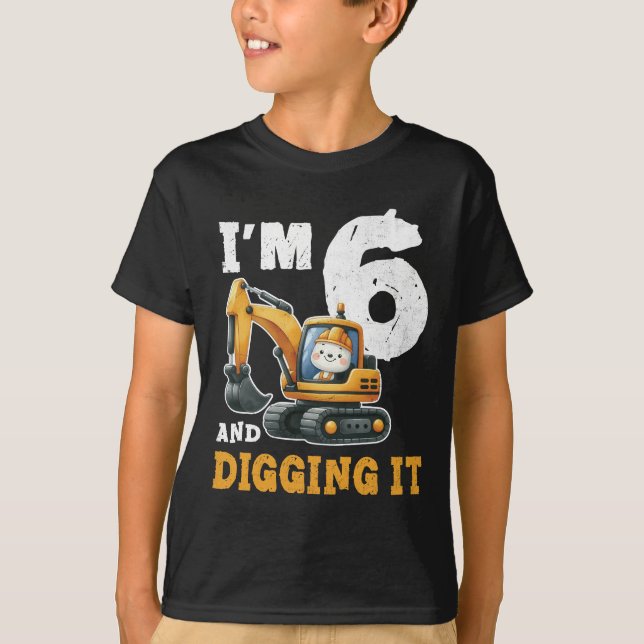 Bauwagen 6. Geburtstag 6 Jahre alt T-Shirt (Vorderseite)
