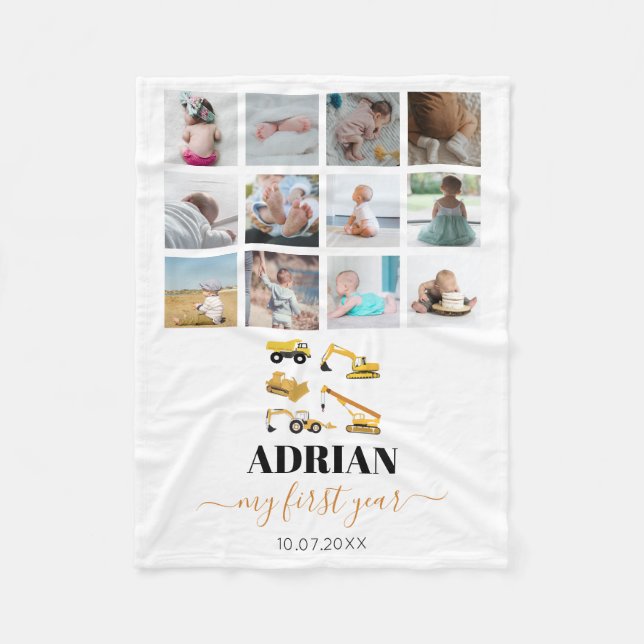 Bauwagen Baby First Year Foto Collage Fleecedecke (Vorderseite)
