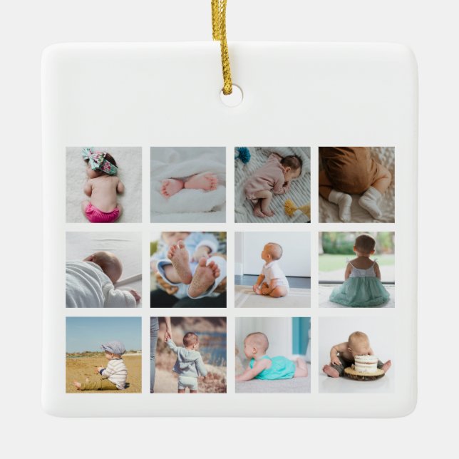 Bauwagen Baby First Year Foto Collage Keramikornament (Vorderseite)