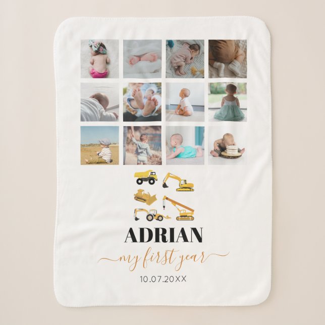 Bauwagen Baby First Year Foto Collage Sherpadecke (Vorderseite)