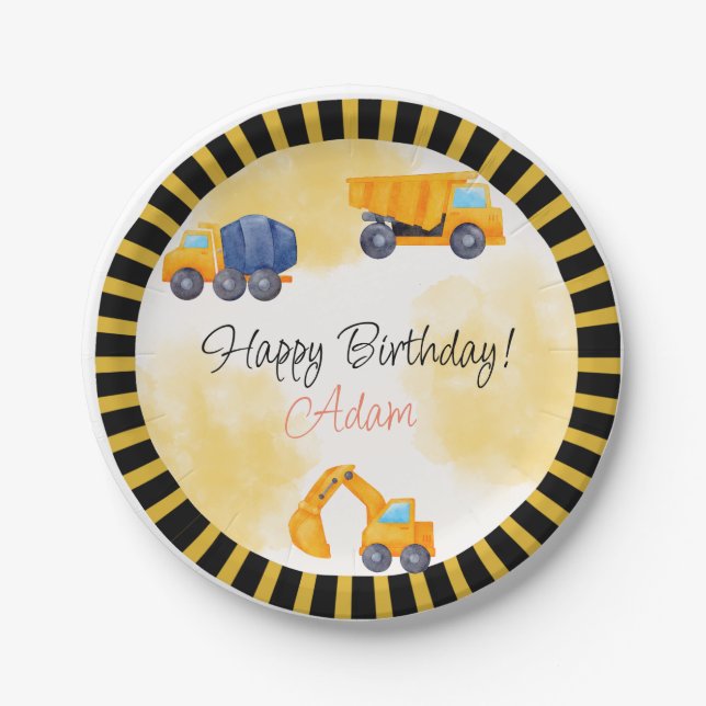 Bauwagen Geburtstag Pappteller (Vorderseite)