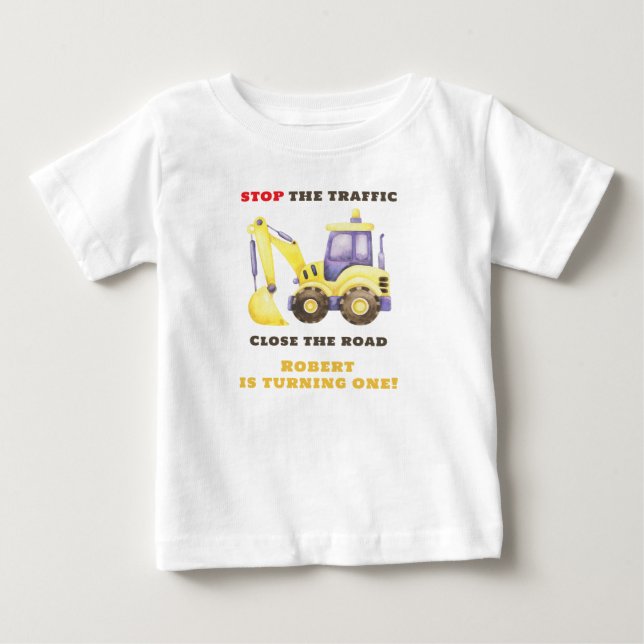 Bauwagenbagger Geburtstagspartei Baby T-shirt (Vorderseite)