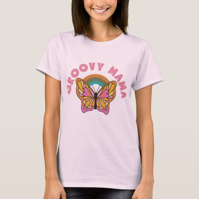 Bauweise des Groovy-Mama-Rettro-Schmetterlings T-Shirt (Vorderseite)