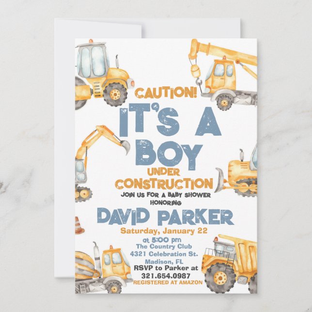 Bauwesen Es ist ein Boy Dump Truck Party Einladung (Vorderseite)