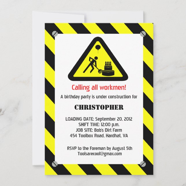 Bauwesen Geburtstagseinladung Einladung (Vorderseite)