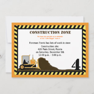 Bauzone Backhoe Boys Birthday Einladung