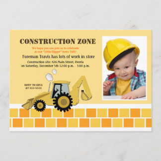Bauzone Backhoe Boys Birthday Einladung