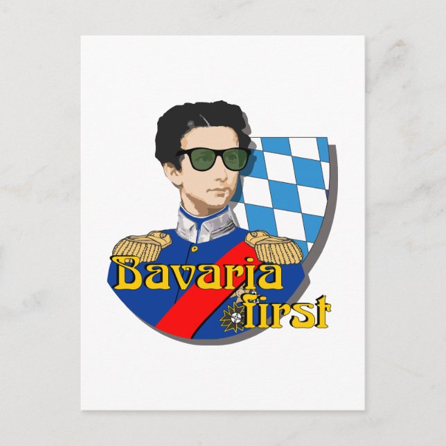 Bavaria First König Ludwig II mit Brille  Postkarte (Vorderseite)