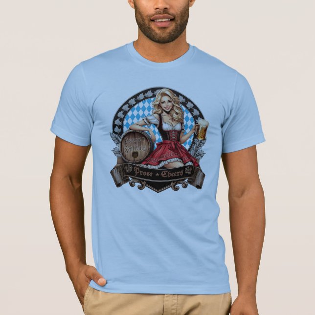 Bavarian Festivals blondes Dirndl mit Prost Cheers T-Shirt (Vorderseite)
