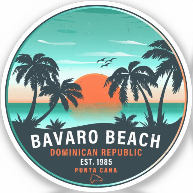 Bavaro Beach Dominican Retro Sunset Souvenir 60er Aufkleber (Vorderseite)