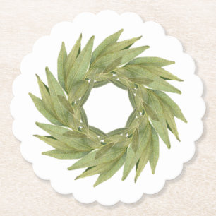 BAY BLÄTTER WREATH Scalloped Round Paper Untersetz Untersetzer
