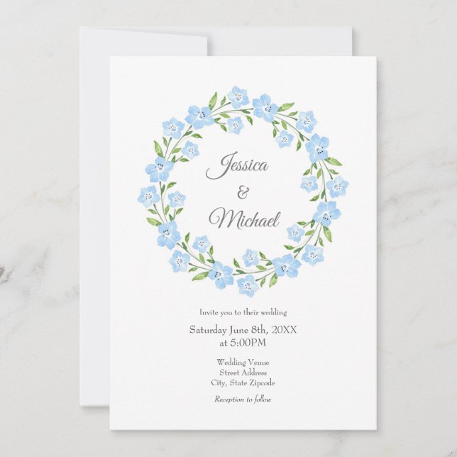 Bay Blue Eyes Watercolor Floral Wreath Einladung (Vorderseite)