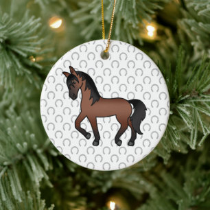 Bay Brown Trotting Horse Niedlicher Cartoon Illust Keramik Ornament