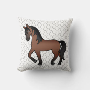 Bay Brown Trotting Horse Niedlicher Cartoon Illust Kissen