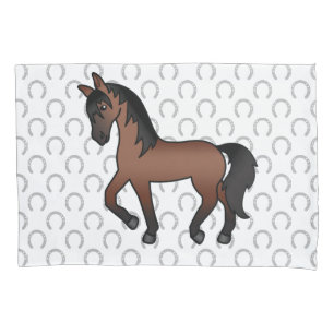 Bay Brown Trotting Horse Niedlicher Cartoon Illust Kissenbezug