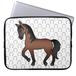 Bay Brown Trotting Horse Niedlicher Cartoon Illust Laptopschutzhülle