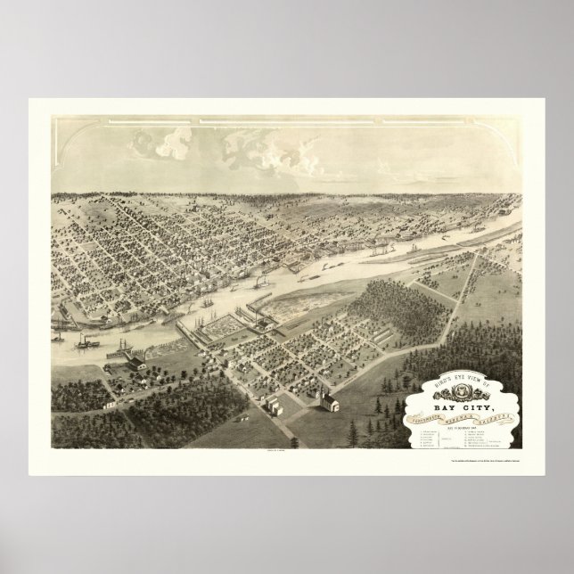 Bay City, MI Panorama Karte - 1867 Poster (Vorne)
