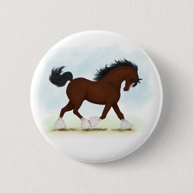 Bay Clydesdale Horse Button (Vorderseite)