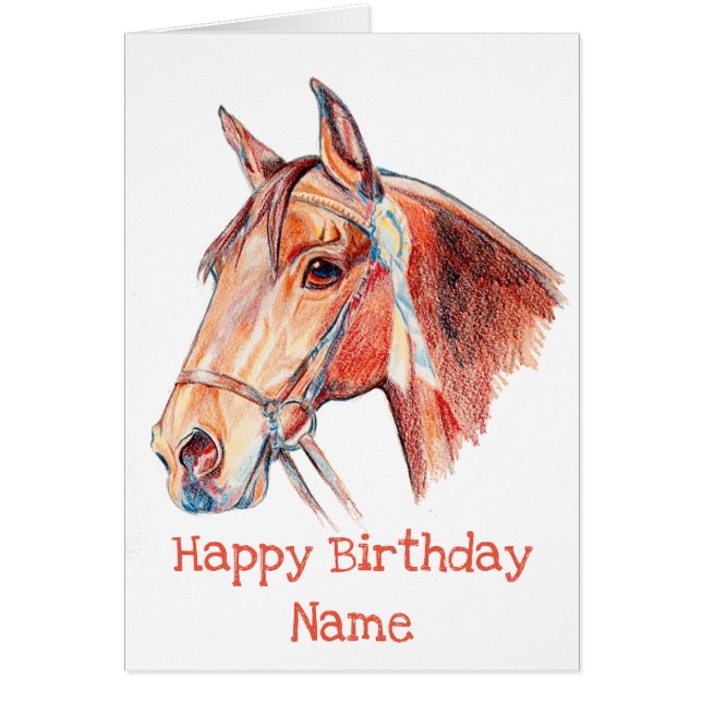 Bay Horse mit Rosette Portrait Happy Birthday (Vorne)