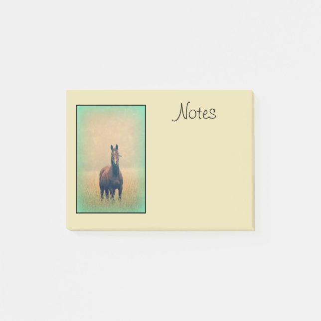 Bay Horse Stehend in einem Feld Post-it Klebezettel (Vorderseite)