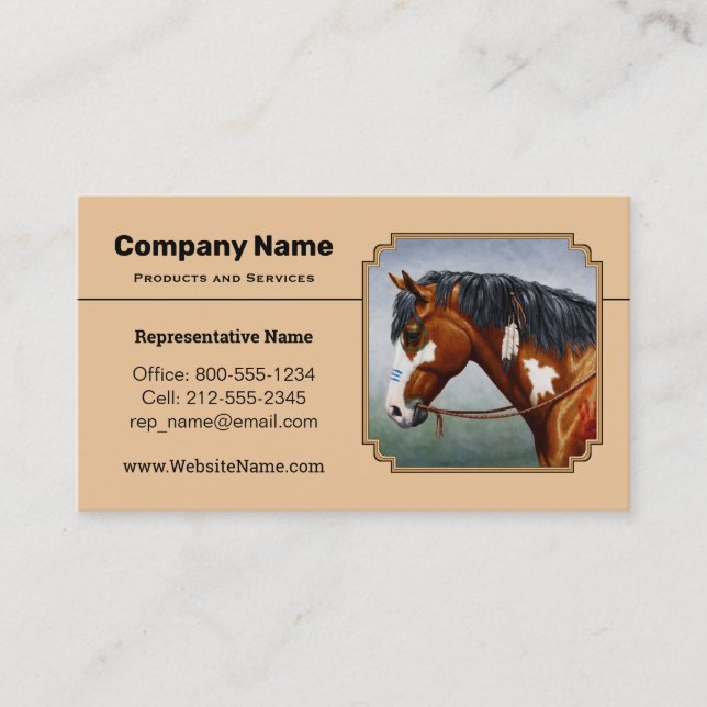 Bay Indian Pony Pinto Horse Tan Visitenkarte (Vorderseite)