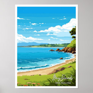 Bay Islands Neuseeland Reiseillustration Poster