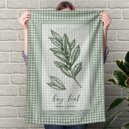 Bay Leaf Herb Kitchen Towel – Green Gingham Border Geschirrtuch