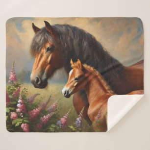 Bay Mare mit Foal-Wildblumen Sherpadecke