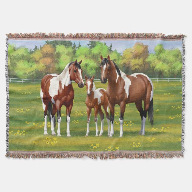 Bay Pinto Paint Quarter Pferde im Sommer Weide Decke (Vorderseite)