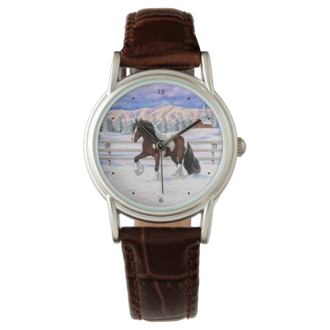 Bay Pinto Sinti und Roma Vanner Pferdefüsse im Sch Armbanduhr (Vorderseite)