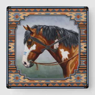 Bay Pinto War Horse Südwestdesign Quadratische Wanduhr