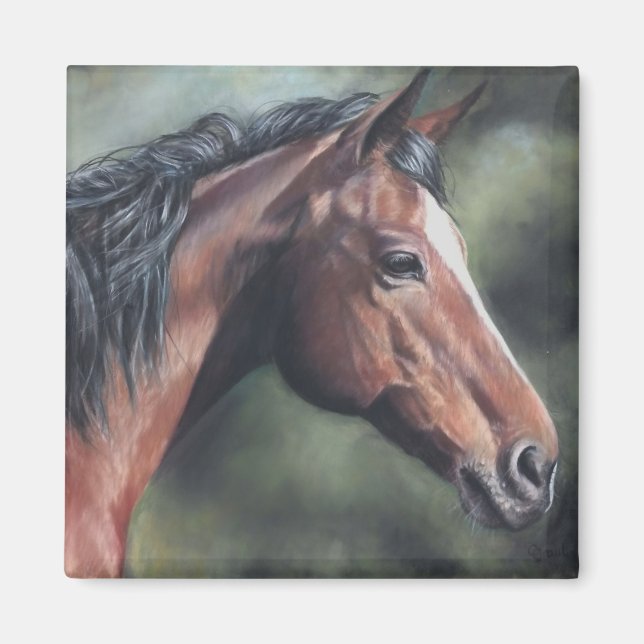 Bay Thoroughbred Mare Head Looking Magnet (Vorne)