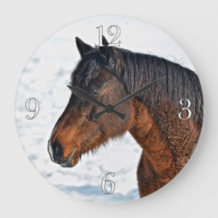 Bay Winterpferd "Jahr des Pferdes" Pferdefleisch F Große Wanduhr