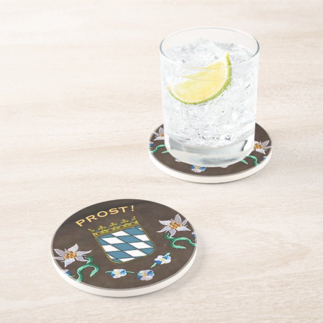 Bayerische Wappen "Prost!" Sandstein Untersetzer (Seite)