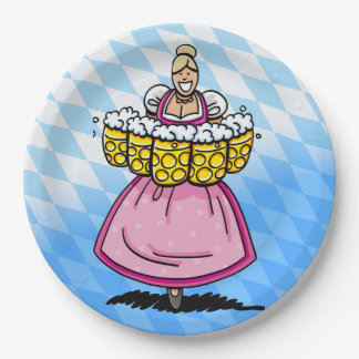 Bayerisches Diamantmuster Cartoon Kellnerin Bierkr Pappteller
