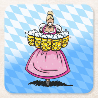 Bayerisches Diamantmuster Cartoon Kellnerin Bierkr Rechteckiger Pappuntersetzer