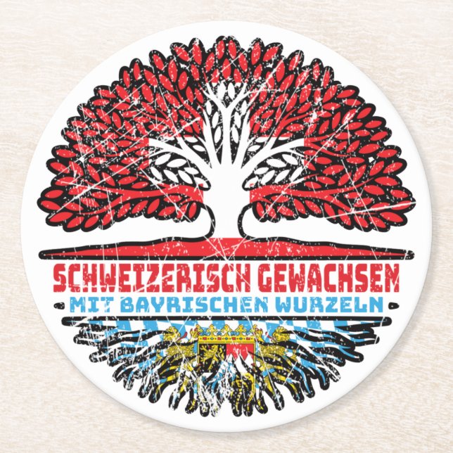 Bayern Bayrisch Schweizer Baum Wurzel Runder Pappuntersetzer (Vorderseite)