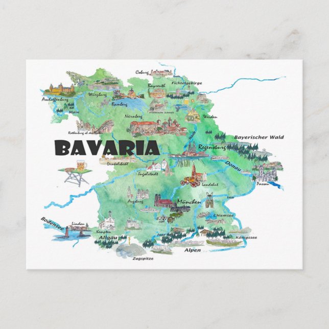 Bayern, Deutschland, Illustriert Reisen Postkarte (Vorderseite)