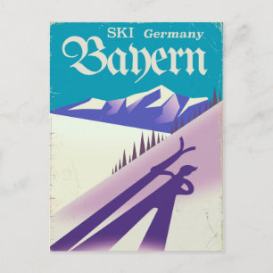 Bayern Deutschland Vintage-Skiurlaubs-Plakat Postkarte