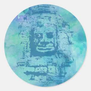 Bayon Face Blue Runder Aufkleber