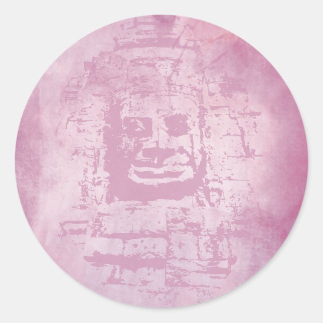 Bayon Face Pink Runder Aufkleber (Vorderseite)