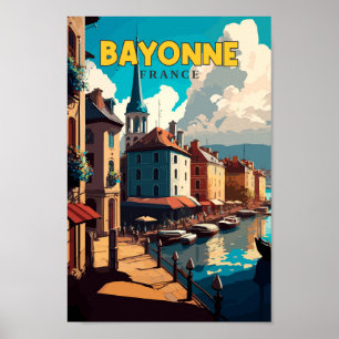 Bayonne France Travel Art Vintag Poster