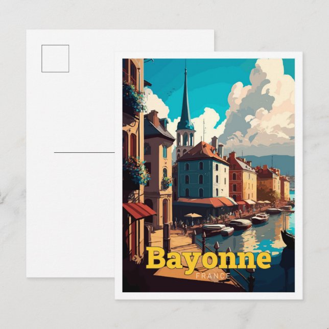 Bayonne France Travel Vintag Illustration Postkarte (Vorne/Hinten)